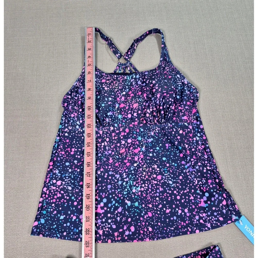 Yonique Womens Tankini Swimsuit Skirt Set Paint Splatter Navy Pink Size‎ M NWT
